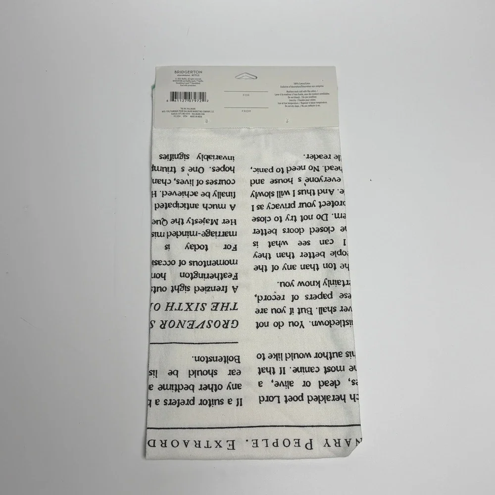 Hallmark Bridgerton Lady Whistledown Tea Towel‎ Cotton 18x26 New Society Papers